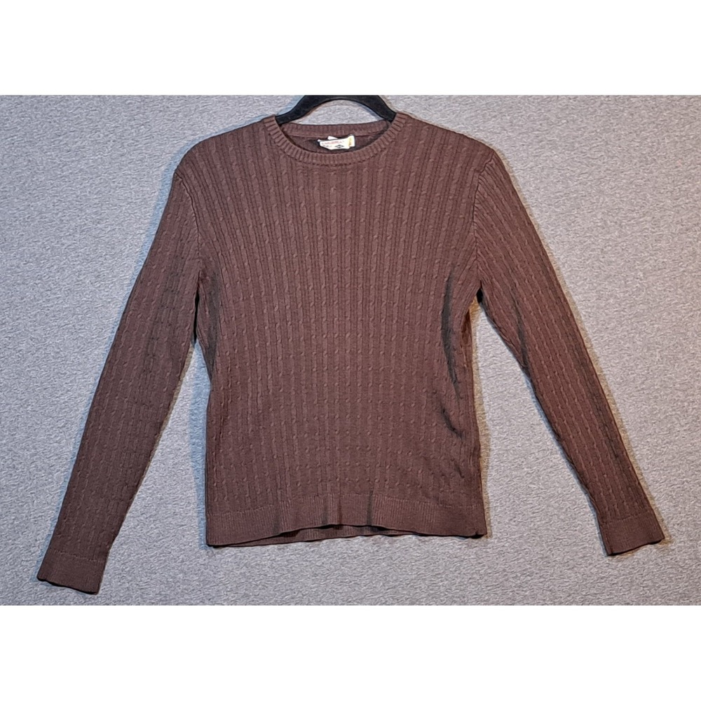 Caribbean Joe Cable Knit Sweater Women Med Brown Acrylic Cotton Long Sleeve Crew